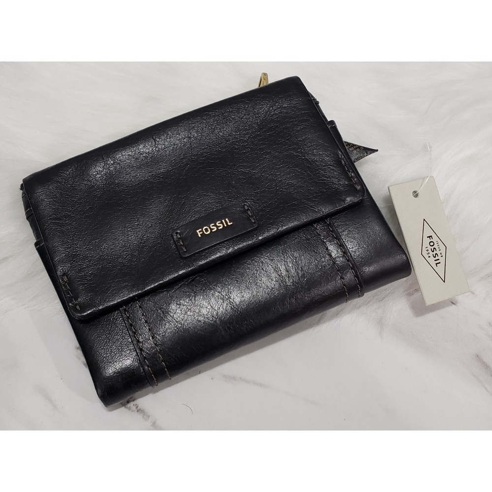 NEW Fossil Ellis Multi function Leather Wallet in Black Card Holder Womens
